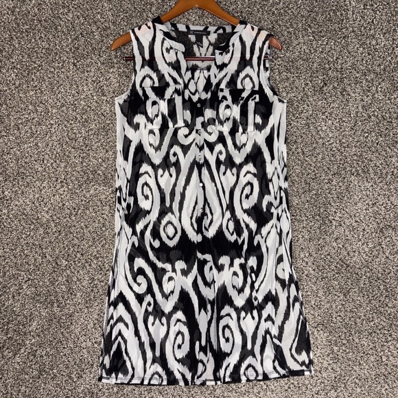 INC International Concepts Dresses & Skirts - International Concepts Duster Dress Womens S Black White Semi Sheer Cover up EUC